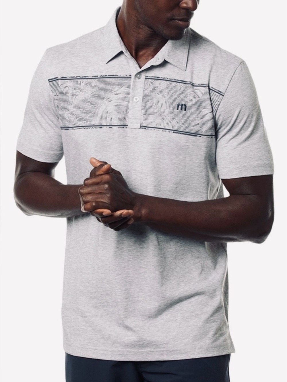 Travis Mathew Polo Golf Shirt Size Large Gray W/ Color Block Stripe Cotton-EUC
